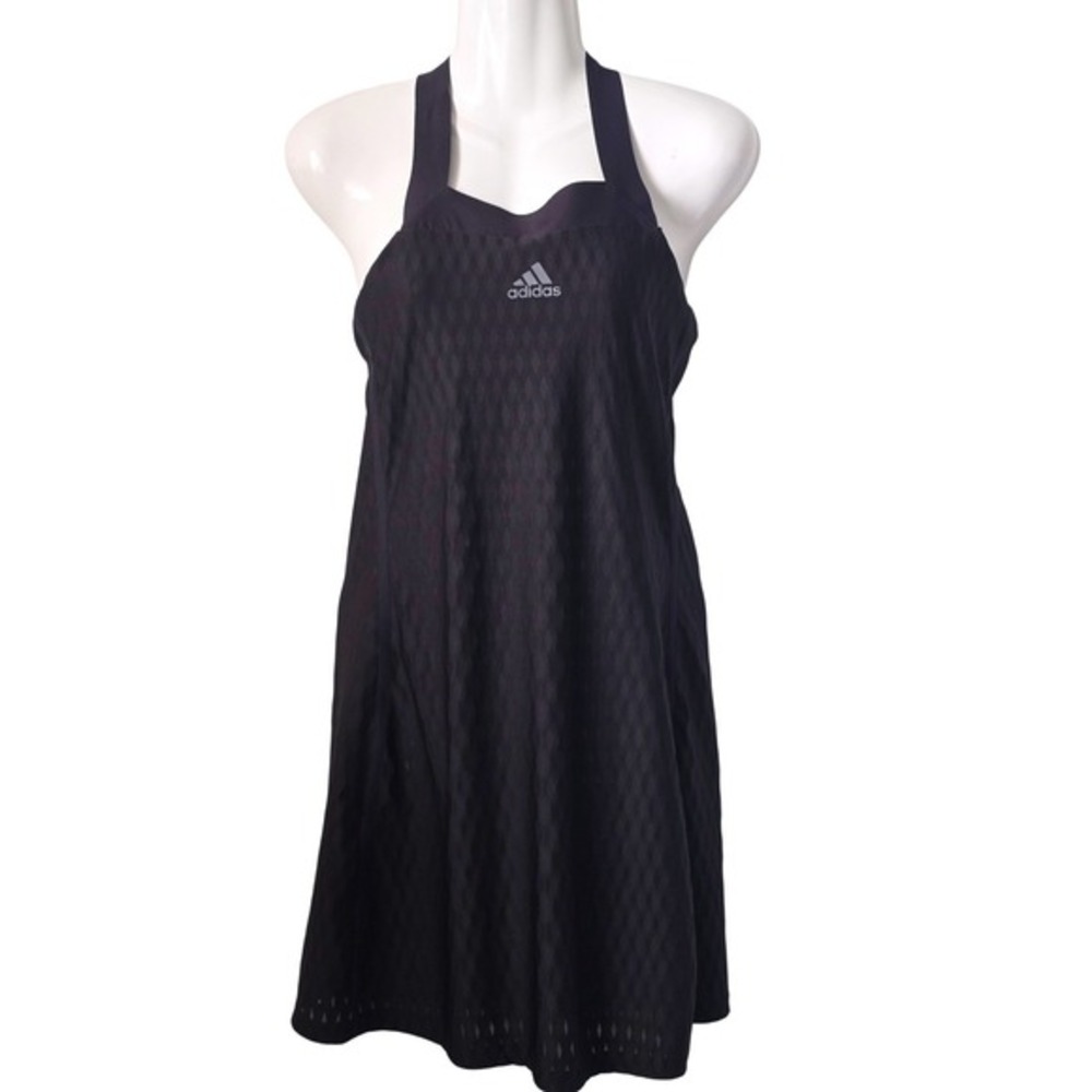 Adidas Womens Black Diamond Textured Halter Y-Back Athletic Tennis Dress Size M